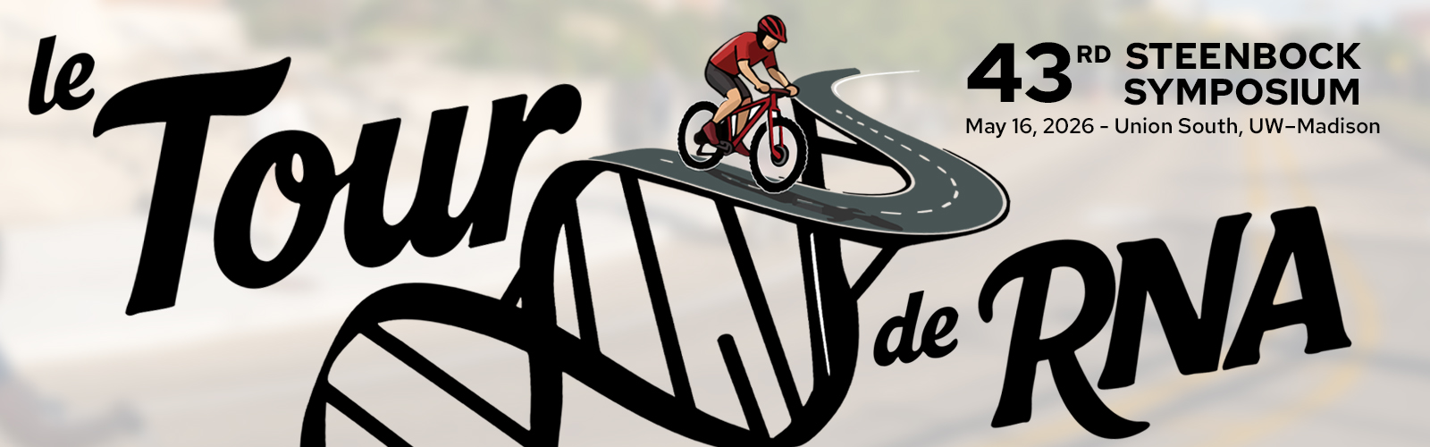Meeting graphic for the 43rd Steenbock Symposium shows a mountain biker riding on a road made to look like a strand of RNA.